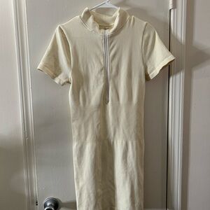 Cream Ribbed bodycon Dress with zipper